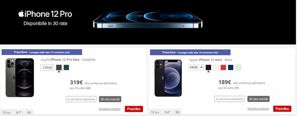 iPhone 12 Pro Max e iPhone 12 Mini iliad